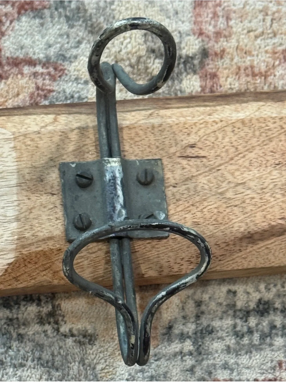 Rustic Wood Wall Hook Rack in Brown and Black - 14”x2 1/2”x4 1/2”